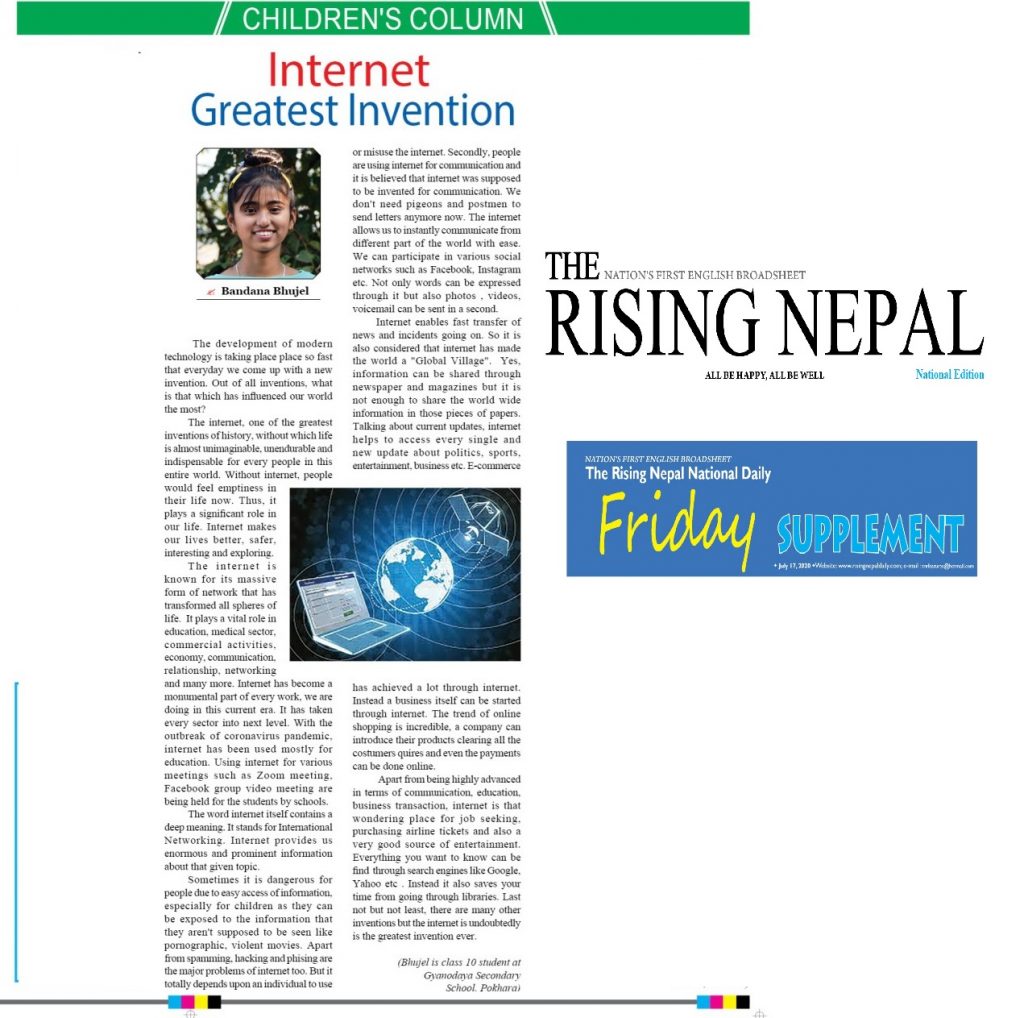 Student S Writing Published In The English National Daily Newspaper Shamrock School Nepal